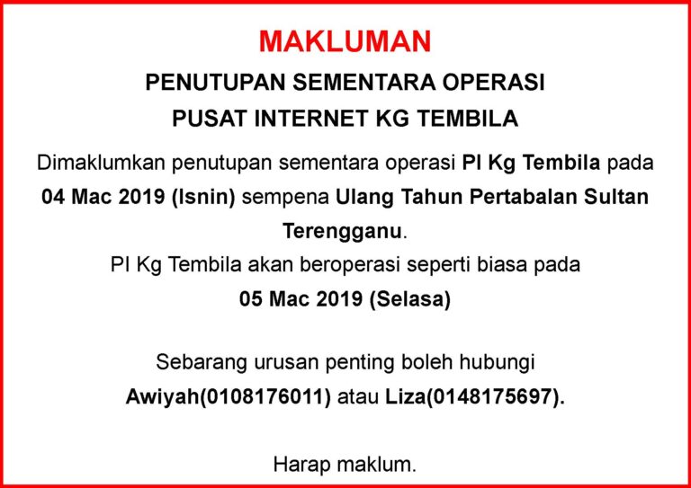 Notis Makluman Penutupan PI