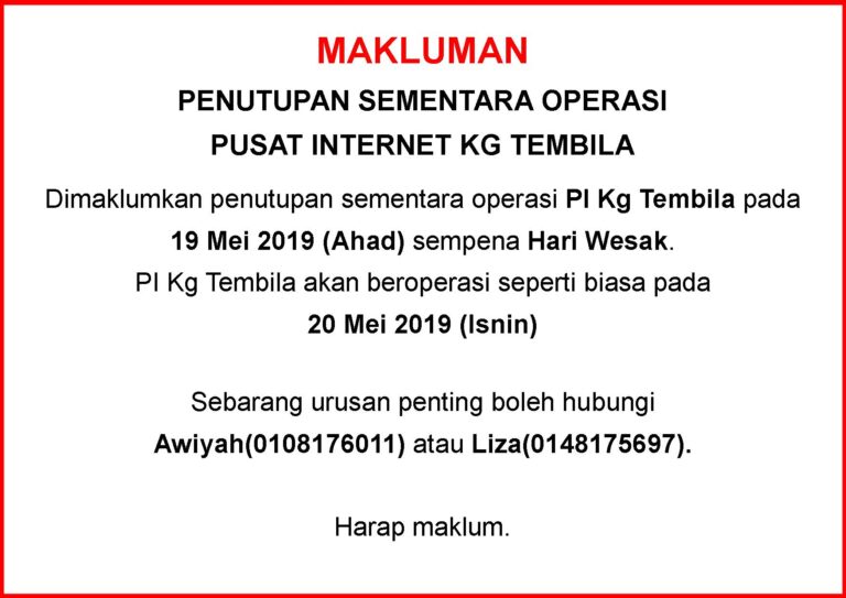 Notis Makluman Penutupan PI Hari Wesak