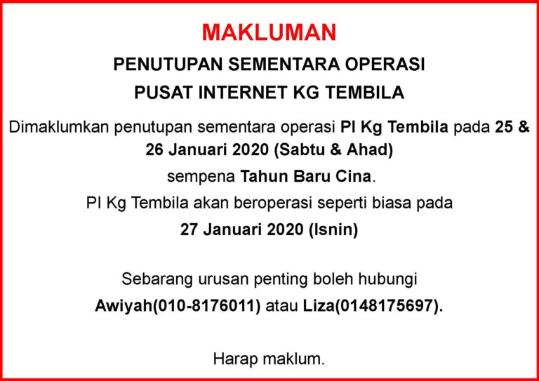 Notis Makluman Penutupan PI sempena CNY