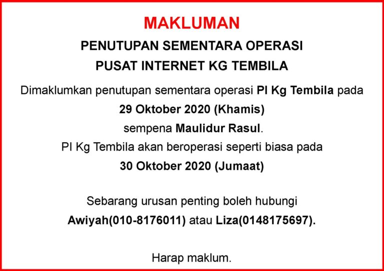 Notis Makluman Penutupan PI Maulidur Rasul