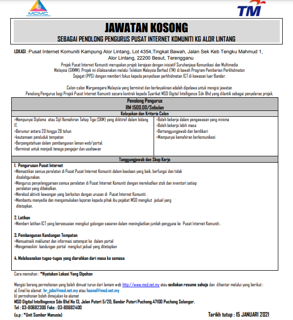 iklan jawatan kosong PIK Alor Lintang